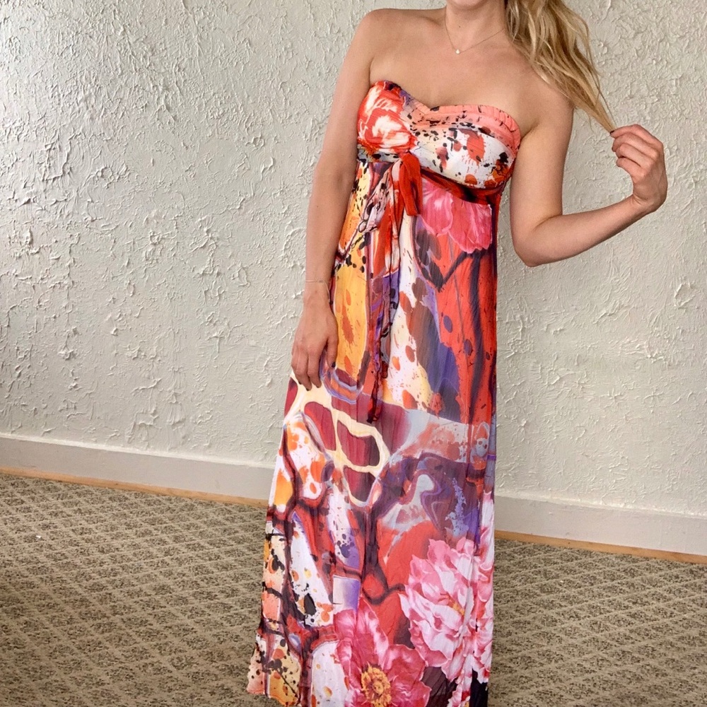 Xhilaration Colorful Maxi Dress Strapless/Halter